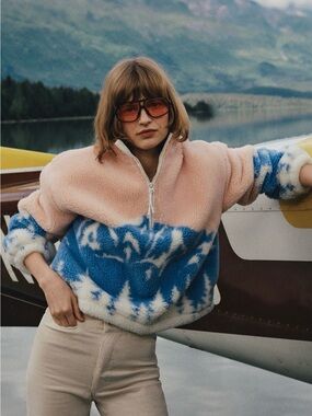 Beach Riot Leona Sherpa Quarter Zip Pullover